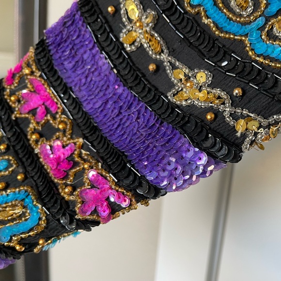 Vintage Sequin Jacket Tait Mate Women’s Black Purple Pink Blue Gold 100% Silk - Picture 5 of 5